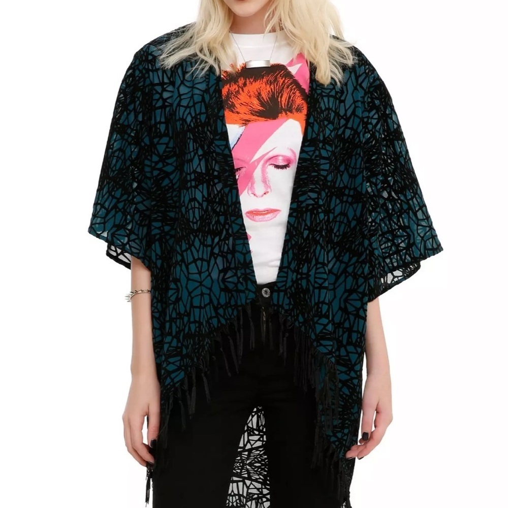 Hot Topic Teal Flocked Kimono Top